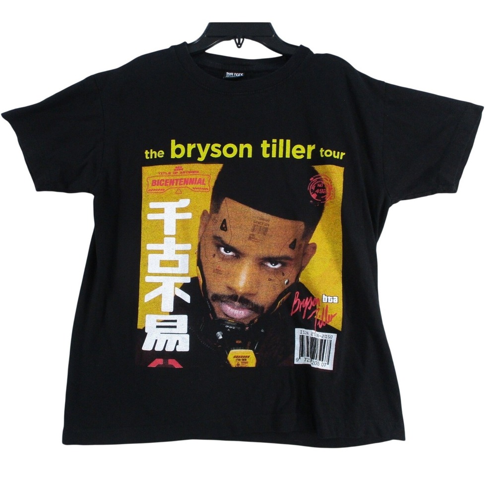 Bryson Tiller Tour Graphic T-Shirt Black Cotton Short Sleeve Womens Size M